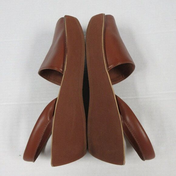 KENNETH COLE REACTION Fine Glass Wedge Sandal 9 WIDE Luggage Brown Platform Shoe - Picture 15 of 15